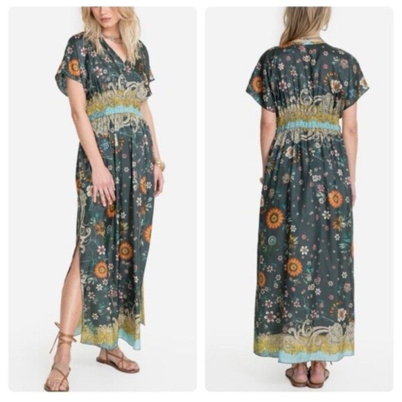 JOHNNY WAS Baize Dress Size XS Multicolor NEW 100% Silk Colorful Bohemian Slip - Picture 5 of 11